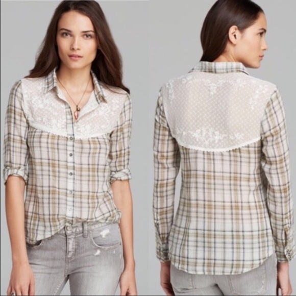 Free People Tops - NWT Free People saddle up plaid lace button up